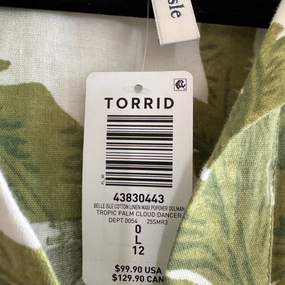 Torrid Leaf Print Green and White Kaftan - Picture 3 of 3
